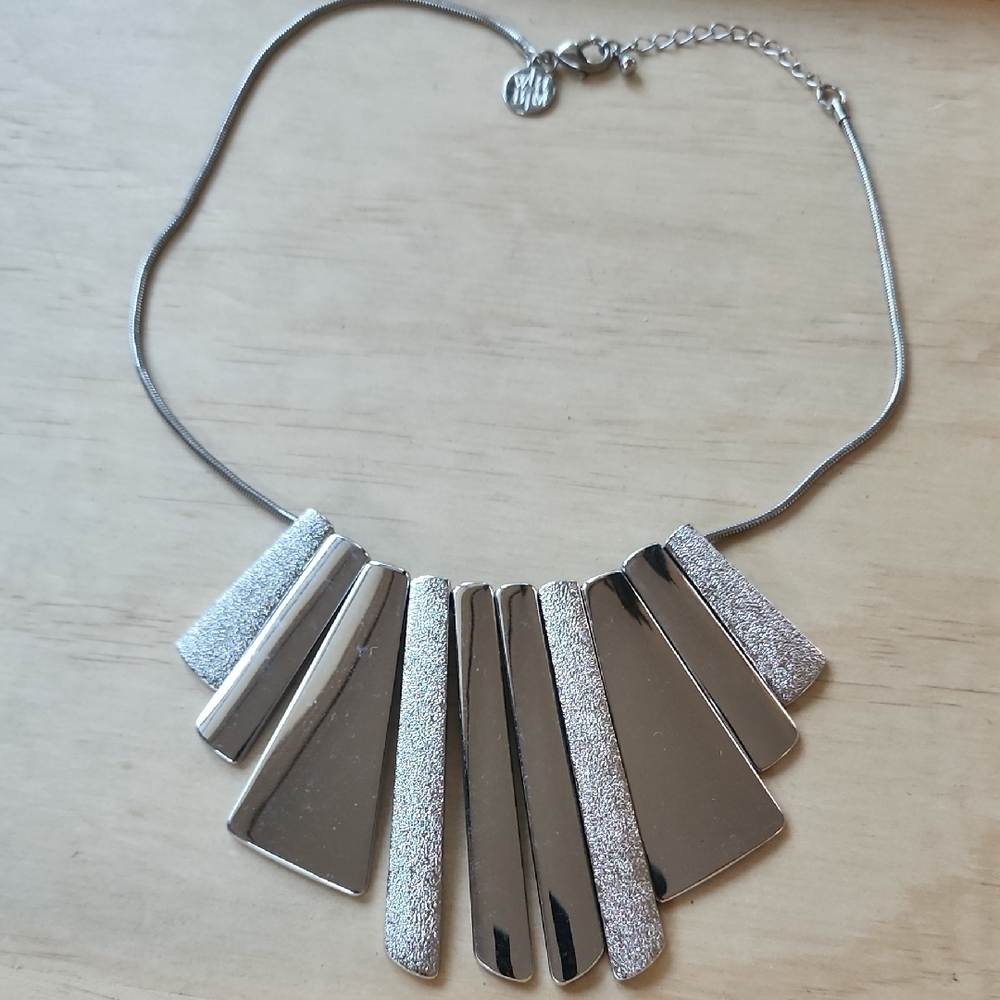 White House Black Market Silver Fan Necklace Cascade